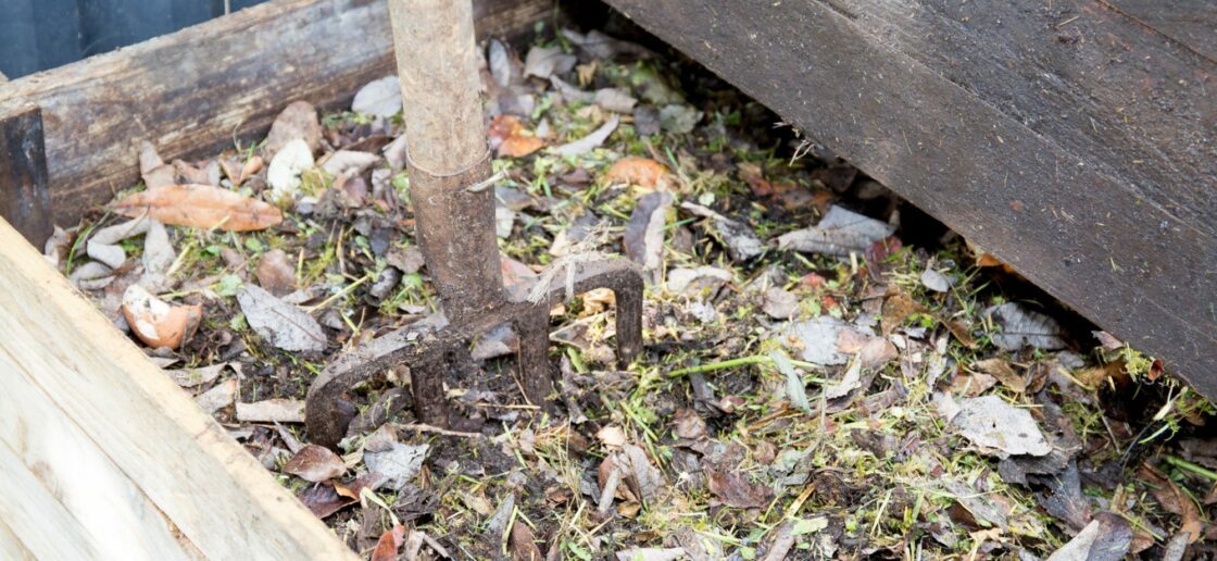 Un composteur en bois placé dans un endroit ombragé
