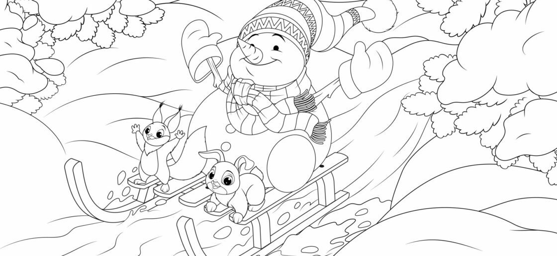 Un coloriage de bonhomme de neige à imprimer.
