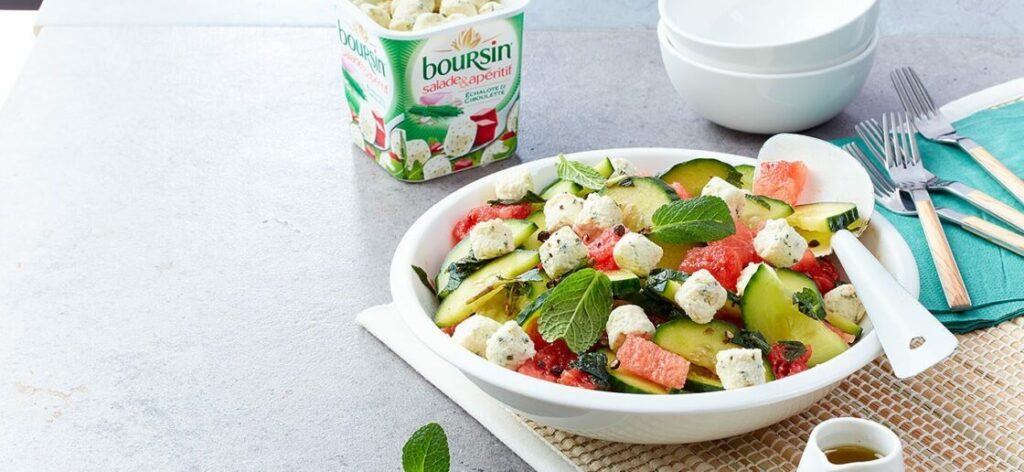 Salade fraîche Boursin® Salade Echalote & Ciboulette, pastèque et concombre