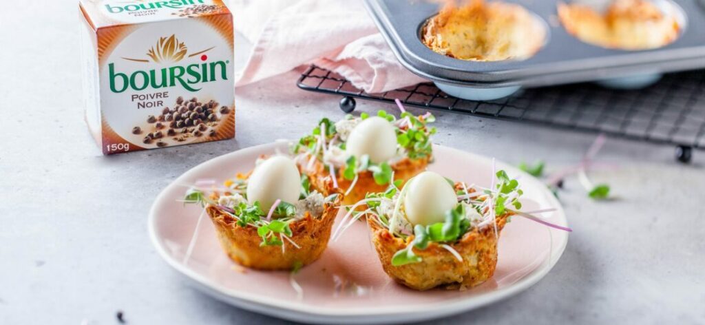 Nids de Pâques garnis de fromage Boursin® Poivre et d'oeufs de caille