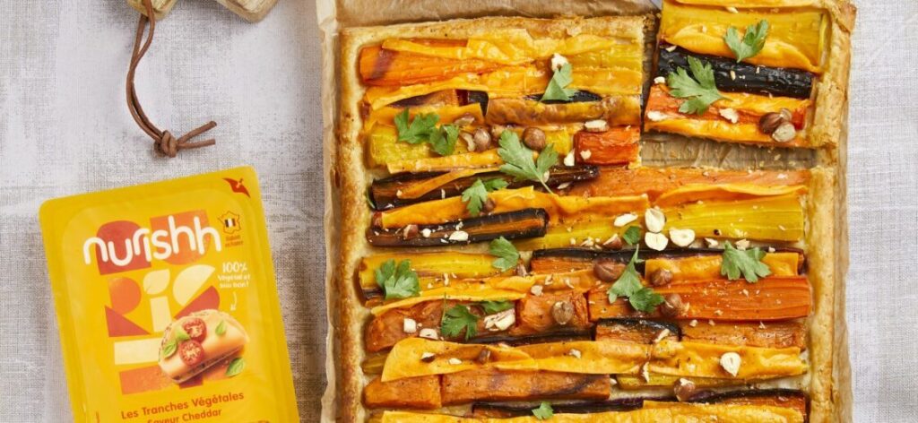 Tarte de patates douces, carottes et Tranches Végétales Saveur Cheddar Nurishh®